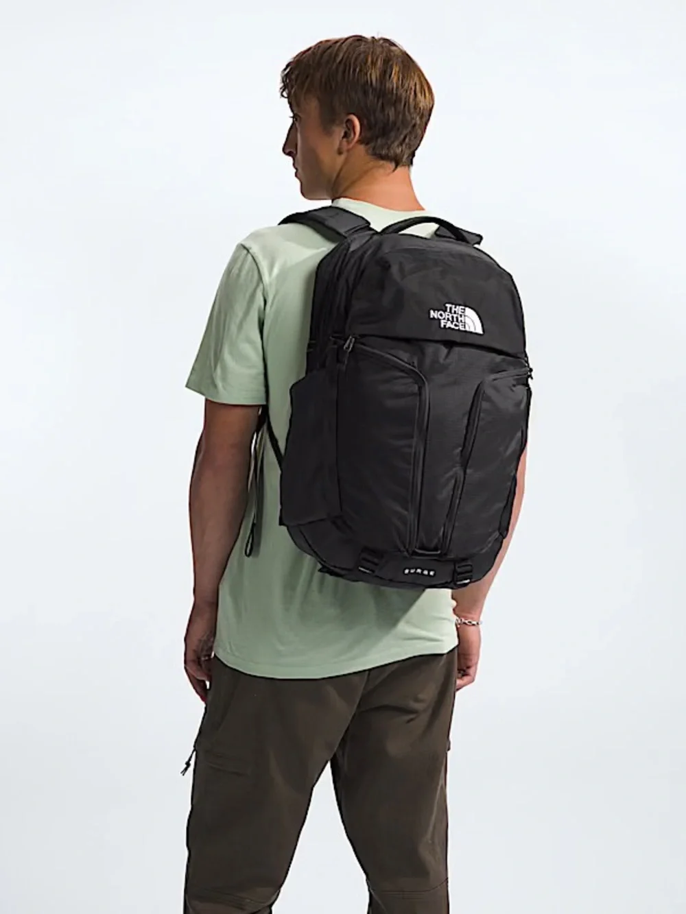 The North Face Black Surge Backpack with Front Organizer Pockets